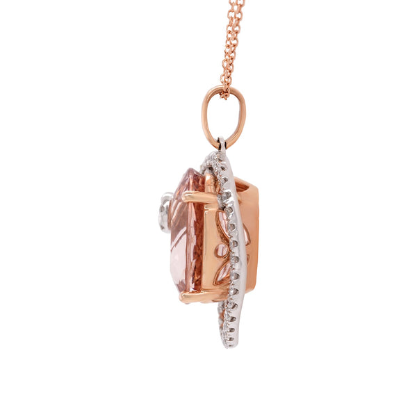 11.19Ct Morganite Pendant With 0.55Tct Diamonds Set In 14K Two Tone Gold