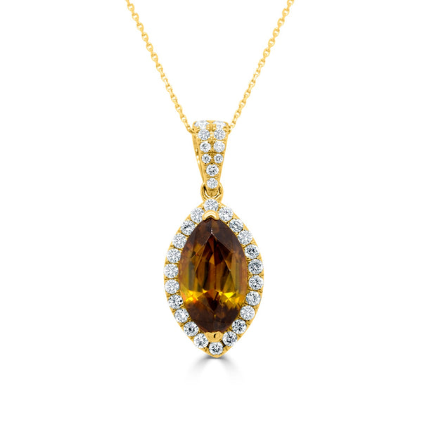 2.70Ct Sphene Pendant With 0.35Tct Diamonds Set In 14K Yellow Gold