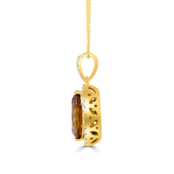 2.70Ct Sphene Pendant With 0.35Tct Diamonds Set In 14K Yellow Gold