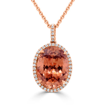 24.68ct Pink Zircon Pendant with 0.41ct Diamonds set in 14K Rose Gold