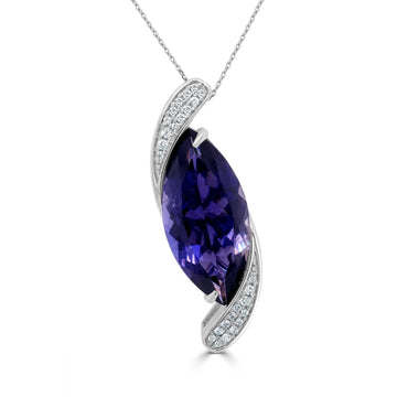 6.89Ct Iolite Pendant With 0.15Tct Diamonds Set In 14K White Gold