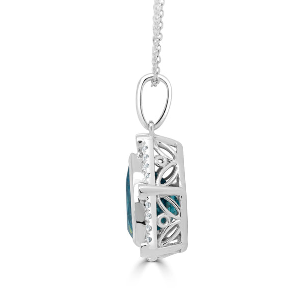 6.91Ct Blue Zircon Pendant With 0.27Tct Diamonds Set In 14K White Gold