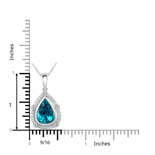6.91Ct Blue Zircon Pendant With 0.27Tct Diamonds Set In 14K White Gold