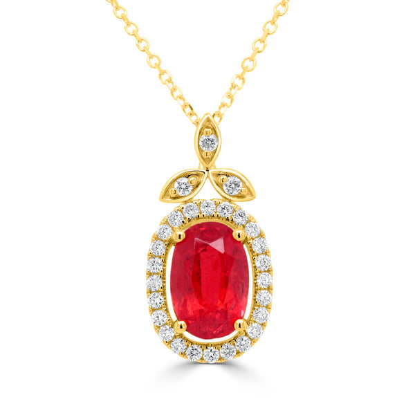 2.45ct Rhodonite Pendants with 0.31tct Diamond set in 14K Yellow Gold