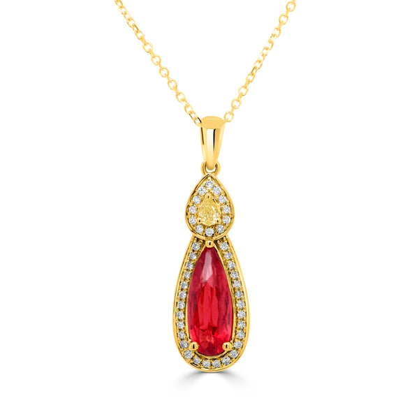 2.03ct Rhodonite Pendants with 0.25tct Diamond set in 14K Yellow Gold