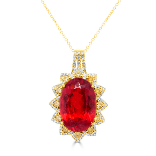 23.34ct Rhodonite Pendants with 1.54tct Diamond set in 14K Yellow Gold