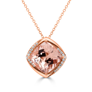 6.17Ct Morganite Pendant With 0.16Tct Diamonds Set In 14K Rose Gold