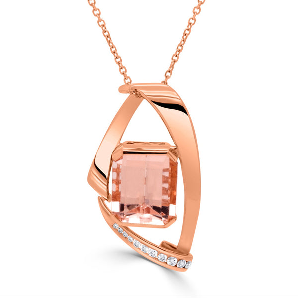 5.97Ct Morganite Pendant With 0.11Tct Diamonds Set In 14K Rose Gold