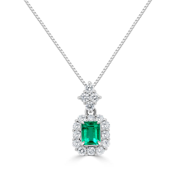 0.31 Emerald Pendants with 0.3tct Diamond set in Platinum 900