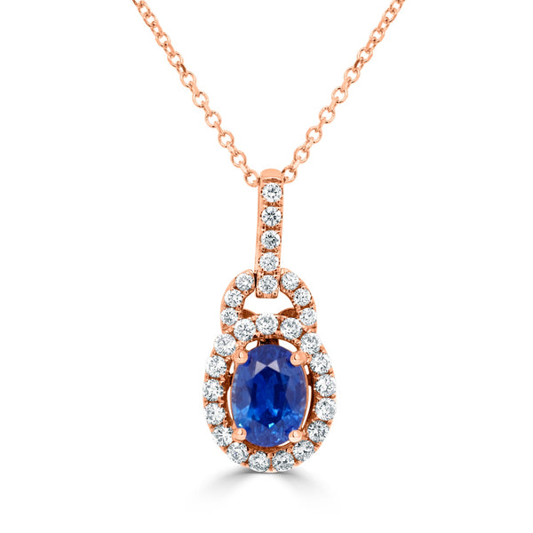 1.40Ct Sapphire Pendant With 0.39Tct Diamonds Set In 18K Rose Gold