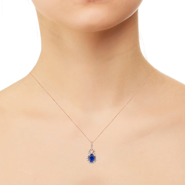 1.40Ct Sapphire Pendant With 0.39Tct Diamonds Set In 18K Rose Gold