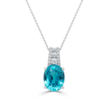 4.72Ct Blue Zircon Pendant With 0.15Tct Diamonds Set In 14K White Gold