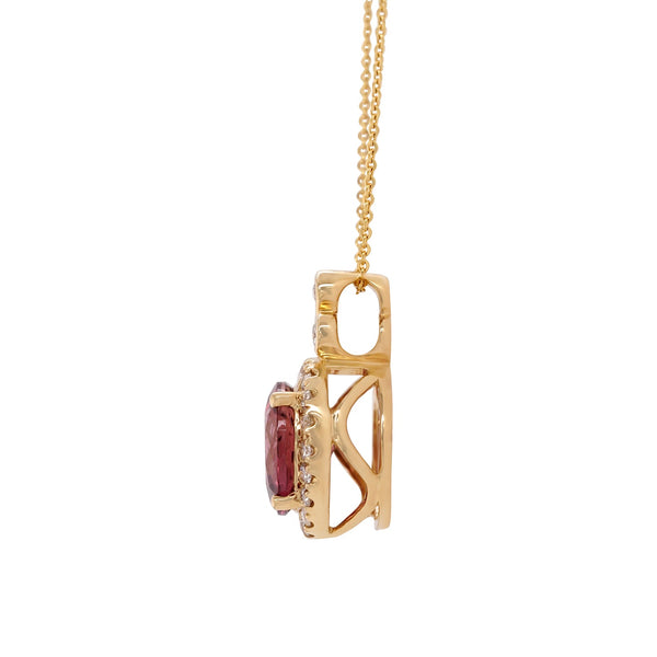 1.76ct Tourmaline pendant with 0.19tct diamonds set in 14K yellow gold