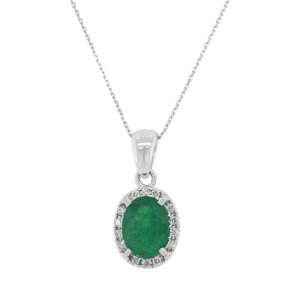 1.14ct Emerald pendant with 0.08tct diamonds set in 14K white gold