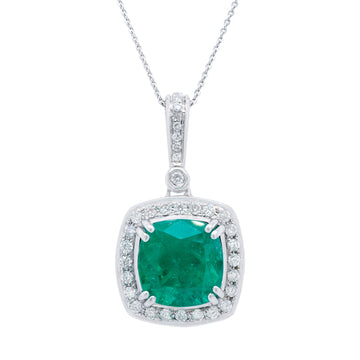 3.35ct Emerald pendant with 0.61tct diamonds set in 14K white gold