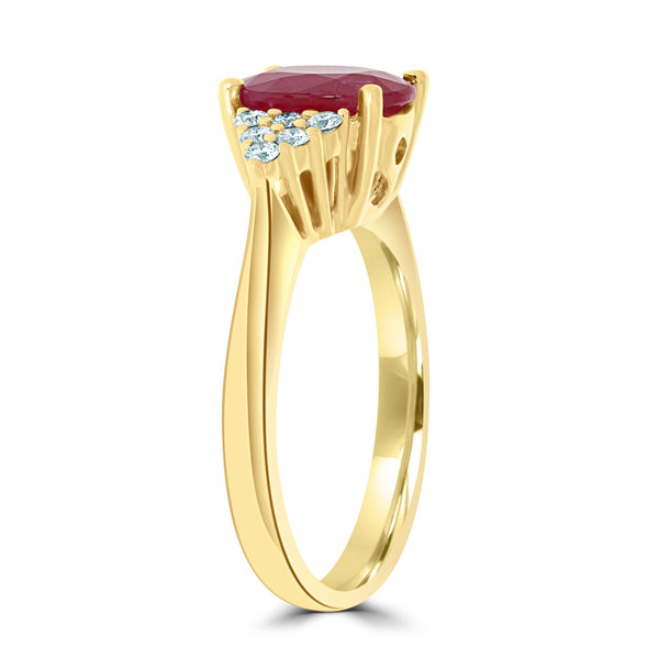 2.08ct Ruby Ring With 0.22tct Diamonds Set In 14K Yellow Gold