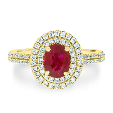 1.19Ct Ruby Ring With 0.40Tct Diamonds Set In 14K Yellow Gold