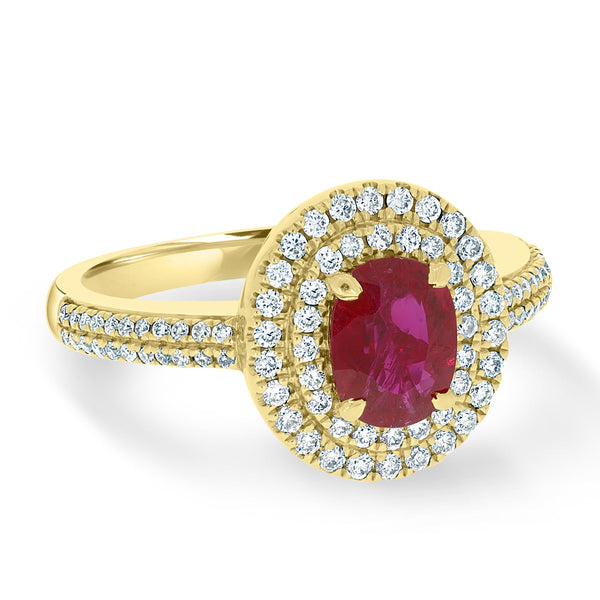 1.19Ct Ruby Ring With 0.40Tct Diamonds Set In 14K Yellow Gold