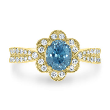1.98ct Blue Zircon Ring with 0.34tct Diamonds set in 14K Yellow Gold