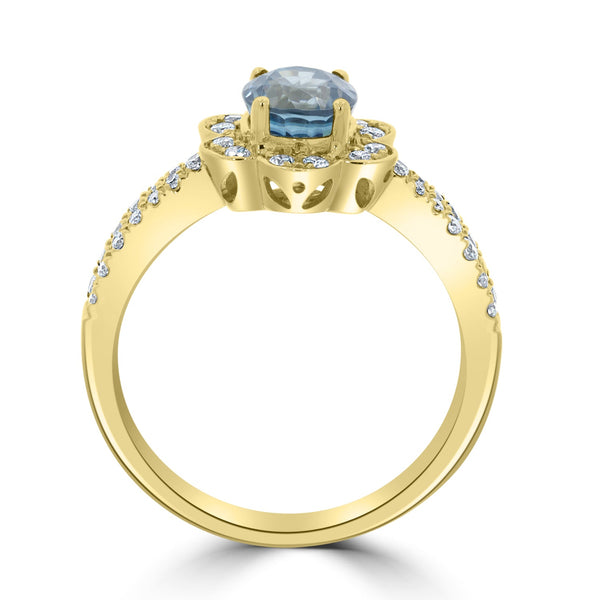 1.98ct Blue Zircon Ring with 0.34tct Diamonds set in 14K Yellow Gold