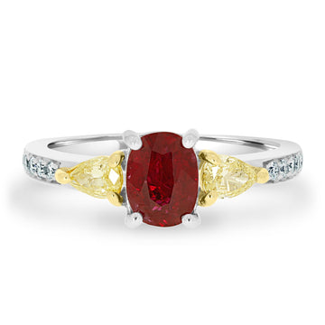 1.07Ct Ruby Ring With 0.54Tct Diamonds Set In 14K White Gold