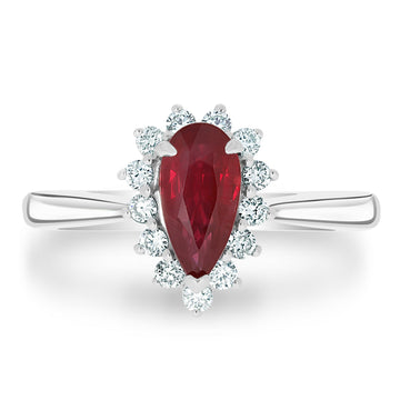 1.24Ct Ruby Ring With 0.28Tct Diamonds Set In 14K White Gold