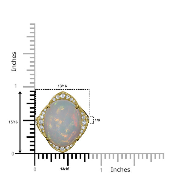 11.51ct Opal Ring with 0.46tct Diamonds set in 14K Yellow Gold