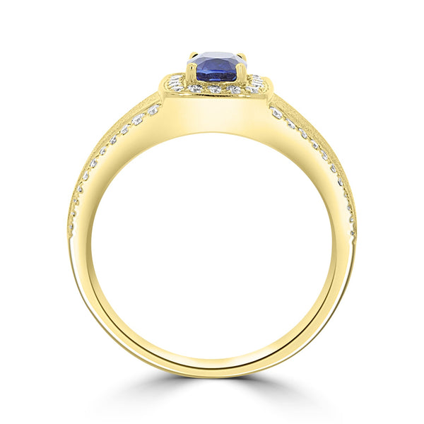 1.09ct Sapphire Men Rings with 0.43tct Diamond set in 14K Yellow Gold