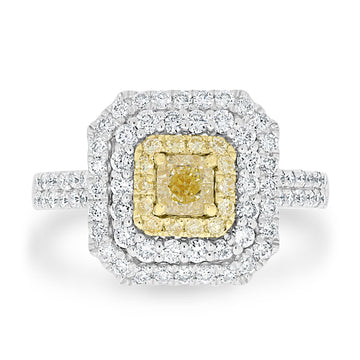 0.4ct Yellow Diamond Rings with 0.88tct Diamond set in 14K Two Tone Gold