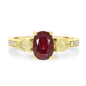 1.97Ct Ruby Ring With 0.69Tct Diamonds Set In 18K Yellow Gold
