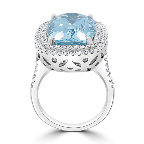 11.6ct Aquamarine Rings with 1.1tct Diamond set in 14K White Gold