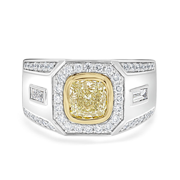 2ct Yellow Diamond Ring with 0.88ct Diamonds set in 14K Two Tone