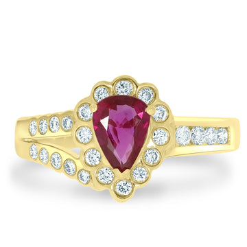 0.62Ct Ruby Ring With 0.34Tct Diamonds Set In 14K Yellow Gold