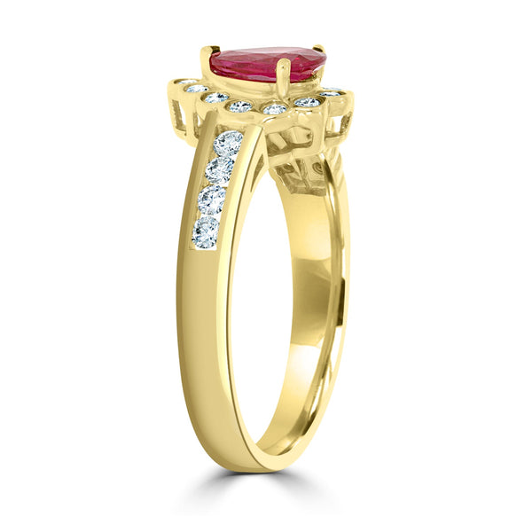 0.62Ct Ruby Ring With 0.34Tct Diamonds Set In 14K Yellow Gold