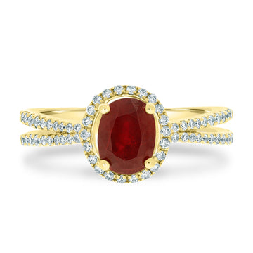 1.51Ct Ruby Ring With 0.27Tct Diamonds Set In 14K Yellow Gold