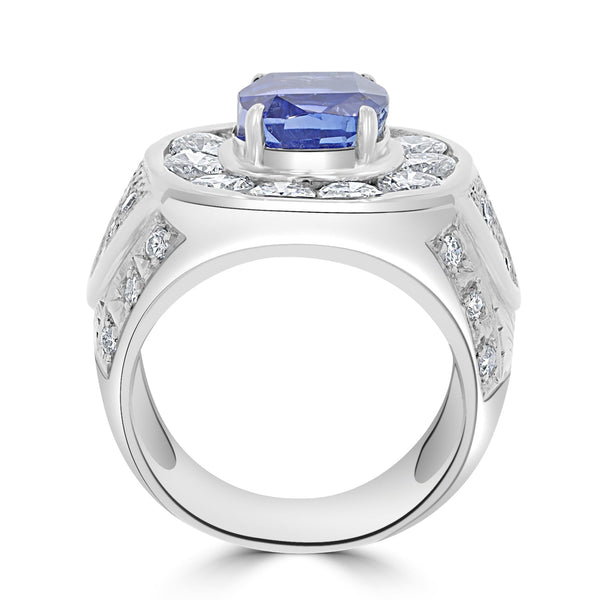 5.95ct Tanzanite Ring with 2.76ct Diamonds set in Platinum