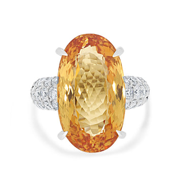 21.64ct Imperial Topaz Ring with 1.61ct Diamonds set in Platinum