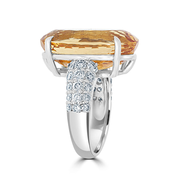 21.64ct Imperial Topaz Ring with 1.61ct Diamonds set in Platinum