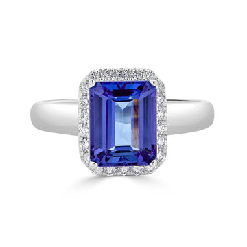 2.30ct Tanzanite ring with 0.19tct diamonds set in 14K white gold