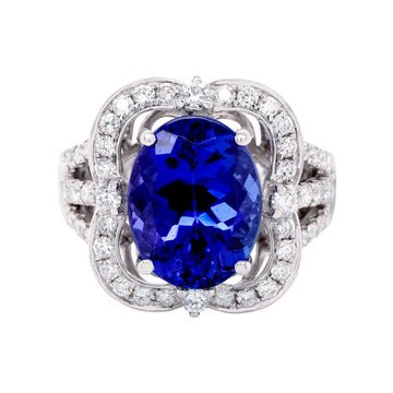 7.24Ct Tanzanite And 0.86Tct Diamond Set 14Kt White Gold Trident Band