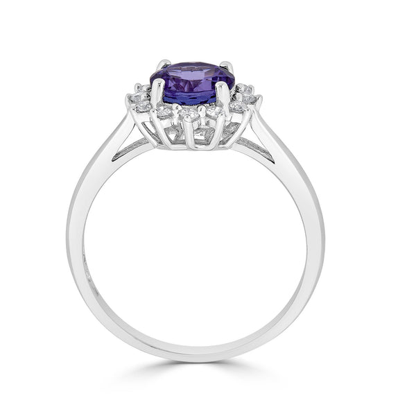 1.20ct Tanzanite ring with 0.18tct diamonds set in 14K white gold