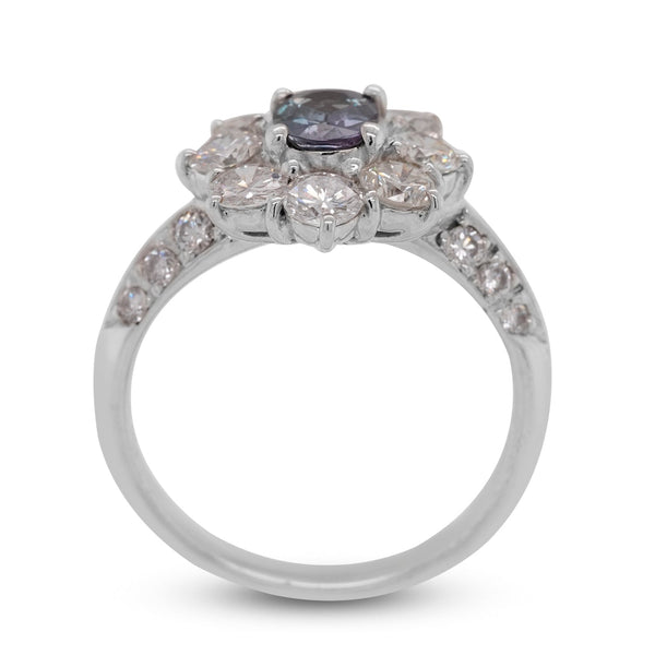 0.59ct Alexandrite ring with 1.40tct diamonds set in Platinum