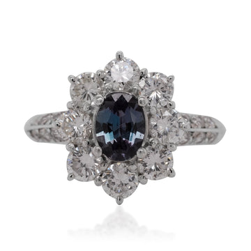 0.59ct Alexandrite ring with 1.40tct diamonds set in Platinum