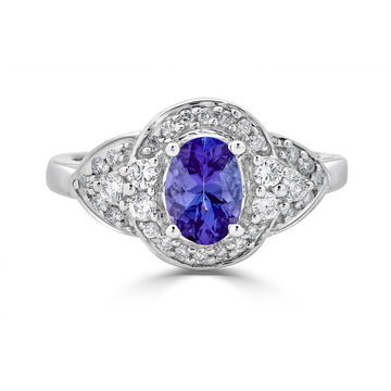 1.11ct Tanzanite ring with 0.35tct diamonds set in 14K white gold