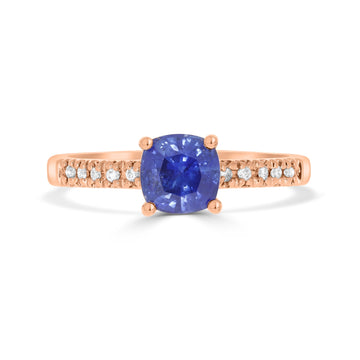 1.18Ct Sapphire Ring With 0.06Ct Diamonds Set In 14K Rose Gold