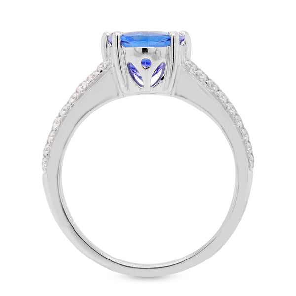 1.32ct Tanzanite ring with 0.25tct diamonds set in 14kt white gold