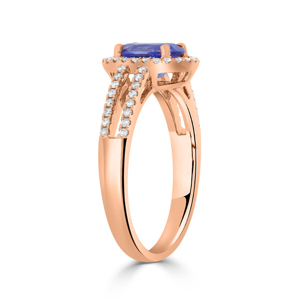 1.22Ct Sapphire Ring With 0.22Tct Diamonds Set In 18K Rose Gold