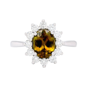 1.75Ct Demantoid Garnet Ring With 0.63Tct Diamonds In 14K White Gold
