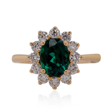 14K yellow gold ring 1.48ct Tourmaline with 0.65tct Daimond accents