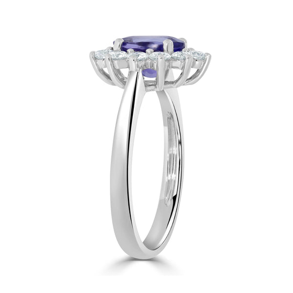 1.39ct Tanzanite Rings with 0.64tct diamonds set in 14kt white gold